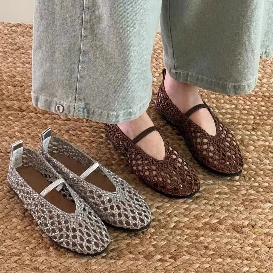 SOERA Francesca Hollow Woven Flat Shoes - Shoes - 1005009205383908-;kb1775031593753436640 Brown 37
