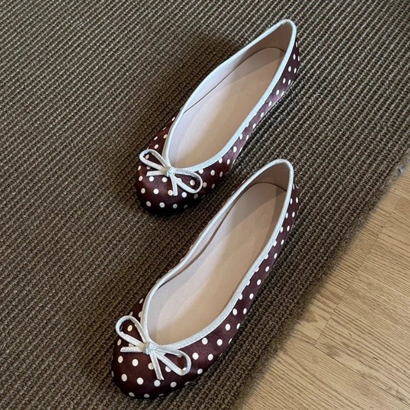 SOERA Georgette Polka Dot Ballet Flats - Shoes - Brown 36