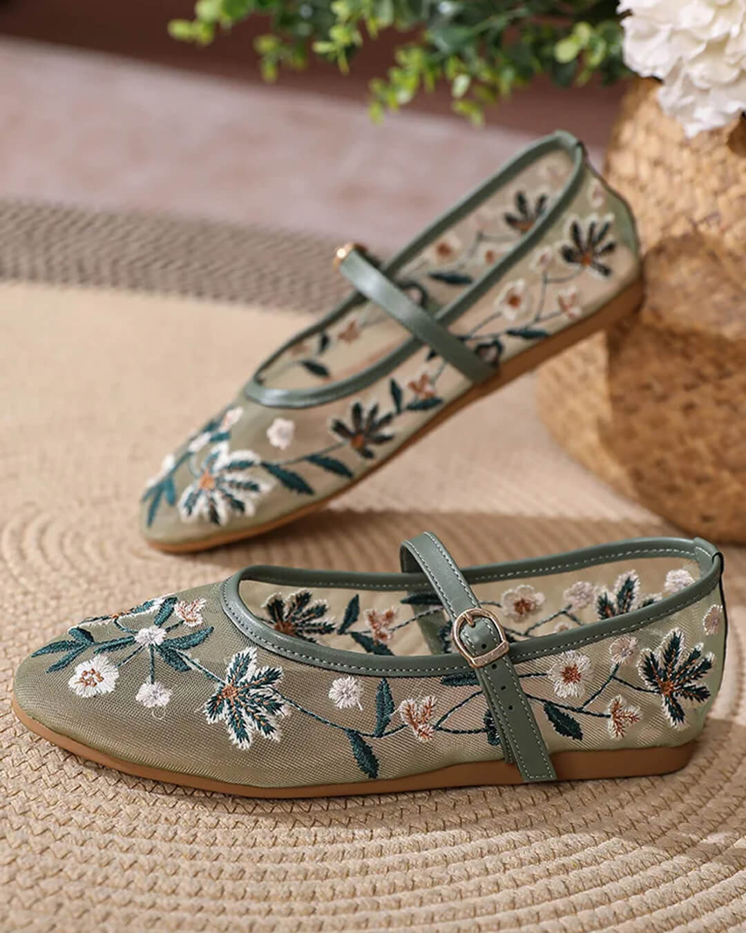 SOERA Leah Embroidered Ballet Flats - Shoes - 1005009264990682-;Bs1769140528526865010 Green 40