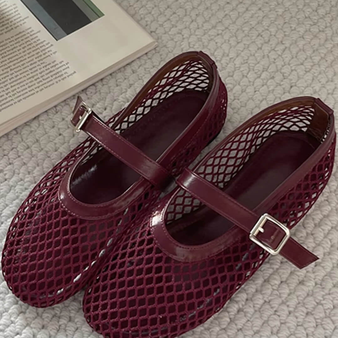SOERA Rebecca Mesh Ballet Flats - Shoes - Burgundy 36