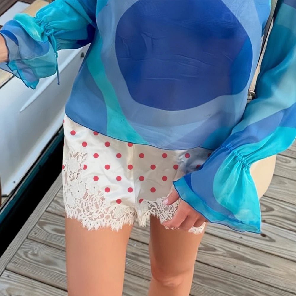 SOERA Pauleen Polka Dot Lace Trim Shorts - Shorts - 1005010162043391-;My1774012026700944136 White Red M