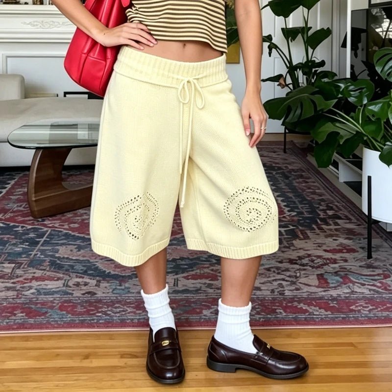 SOERA Sabina Knit Wide-Leg Culottes Shorts - Shorts - Yellow M