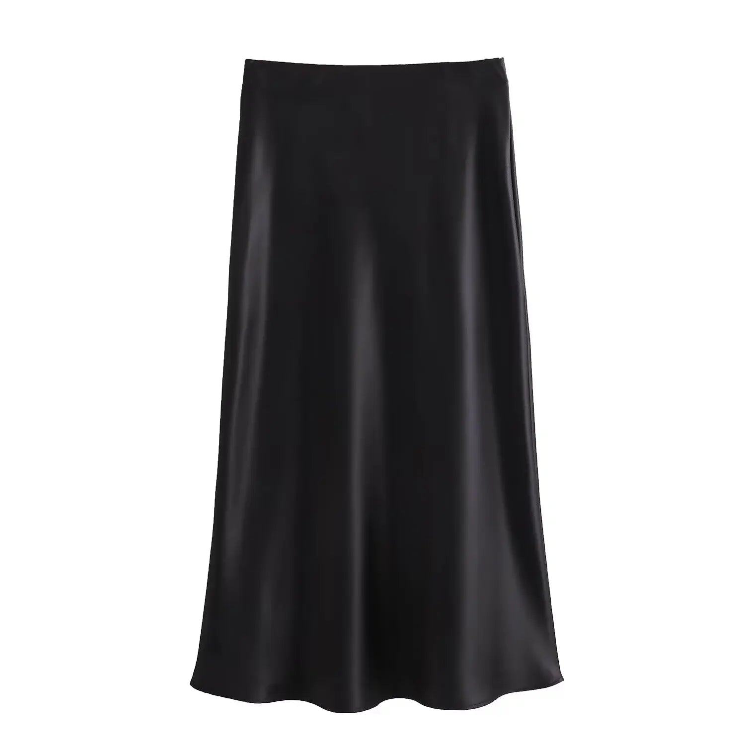 SOERA Anais High Waist Black Satin Midi Skirt - Skirt - Beige XS