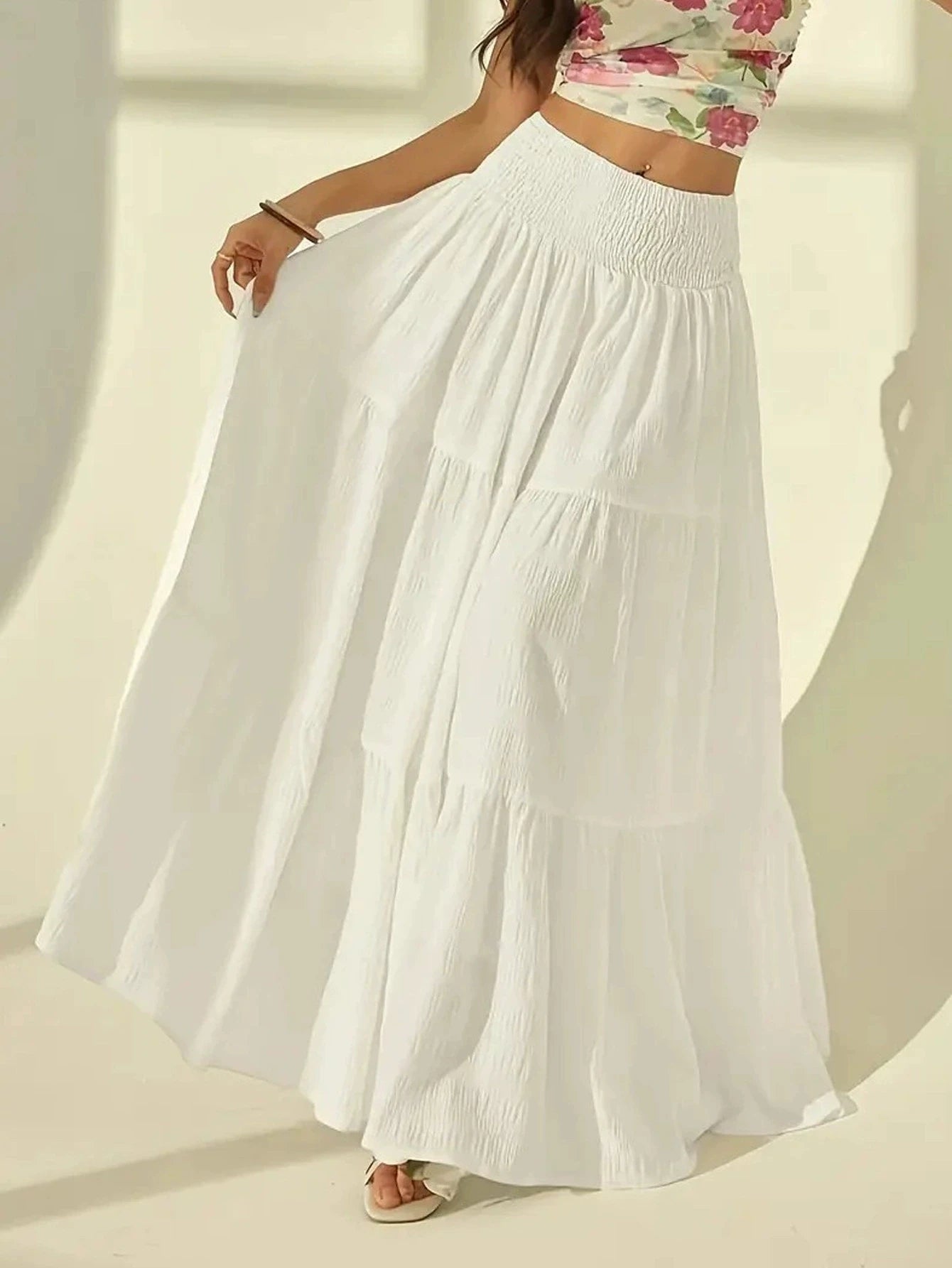 SOERA Calla Tiered Maxi Skirt Elastic Waist - Skirt - White XL
