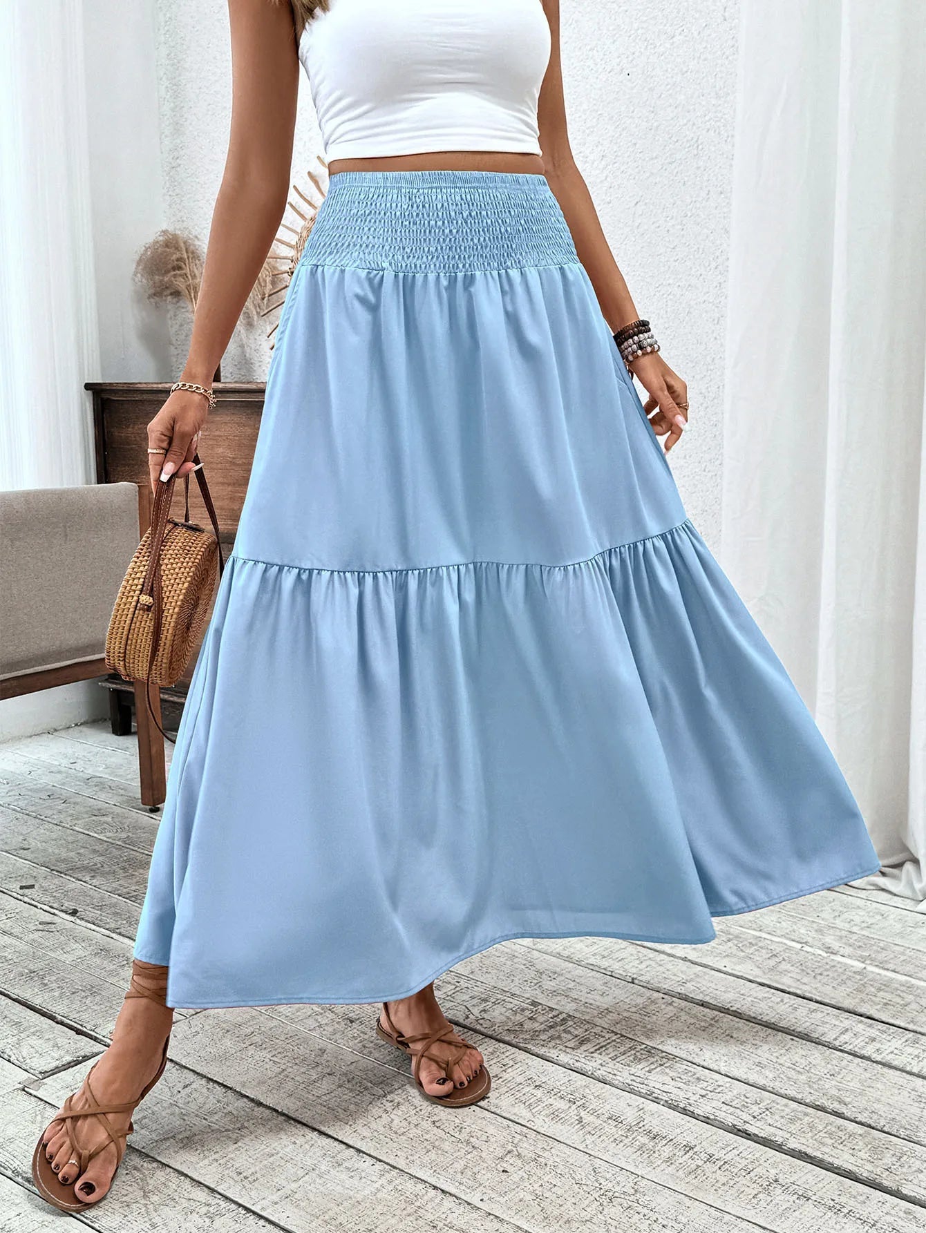 SOERA Rivka Boho Floral Maxi Skirt - Skirt - Plain Blue S