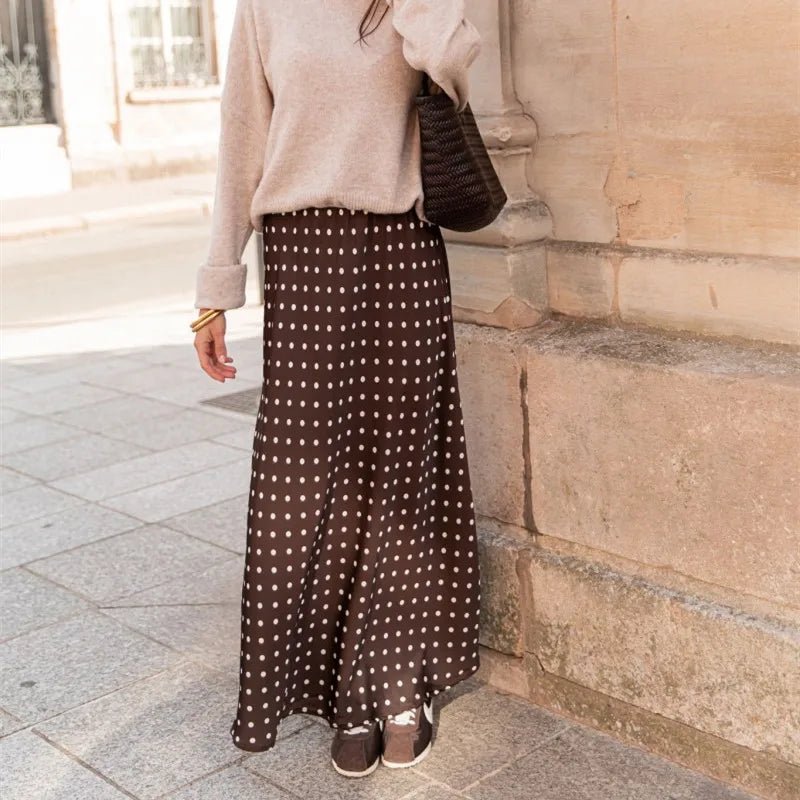 SOERA Beatrice Polka Dot Satin Maxi Skirt - Skirts - Coffee S