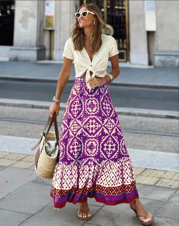 SOERA Zara Boho Printed Midi Swing Skirt - Skirts - Olive S