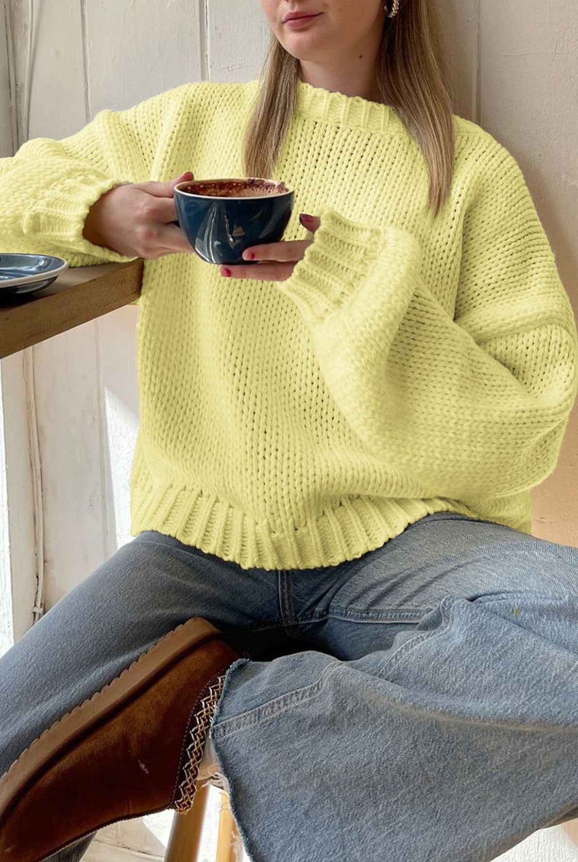 SOERA Amanda Cream Crew Neck Layering Sweater - Sweater - SOERA-319619-S-YELLOW-79075 Yellow S