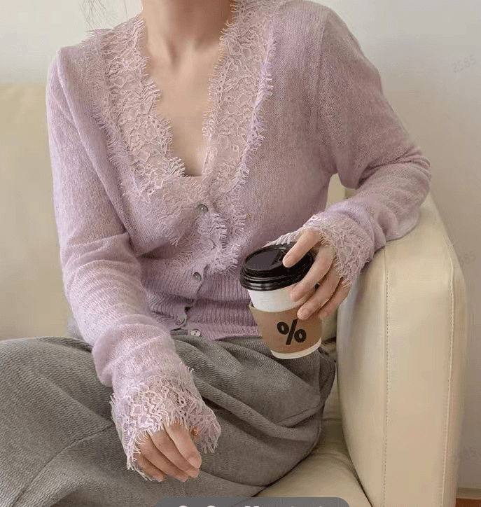 SOERA Aurelie Knitted Lace Cardigan - Sweaters & Cardigans - Lavender One Size