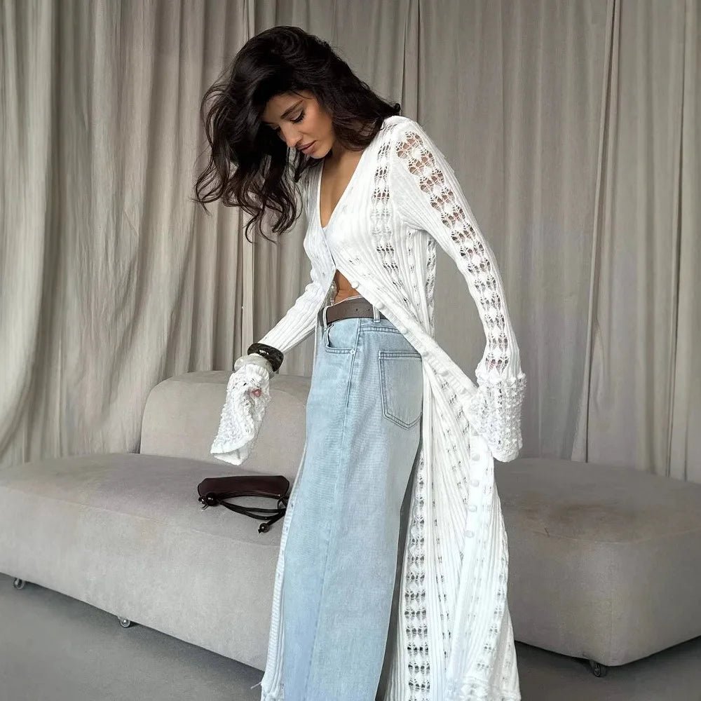 SOERA Whitney Hollow Knitted Cardigan - Sweaters & Cardigans - White M