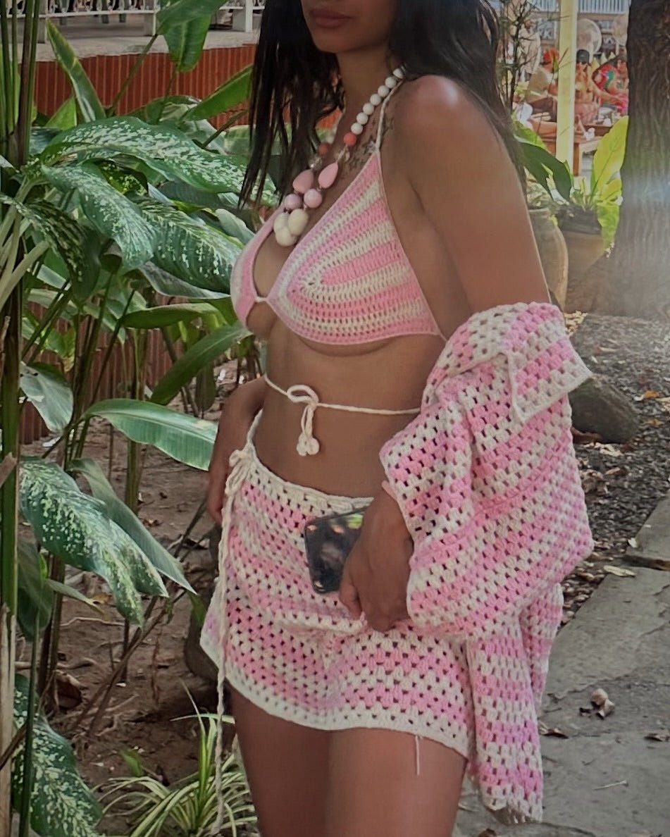 SOERA Bree Color-Block Knit Bikini Set with Coat - Swimwear - SOERA-537411-DEF-OS-46375 Pink S