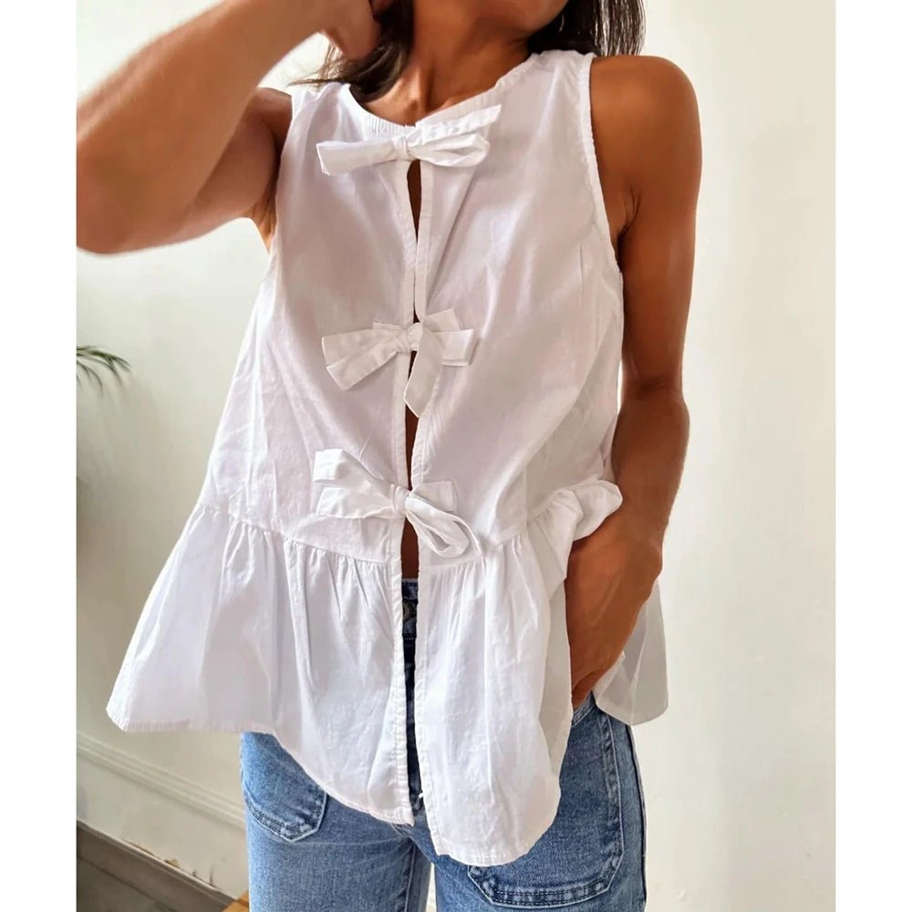 SOERA Bianca Bow - Tie Peplum Tank Top - Top - White S