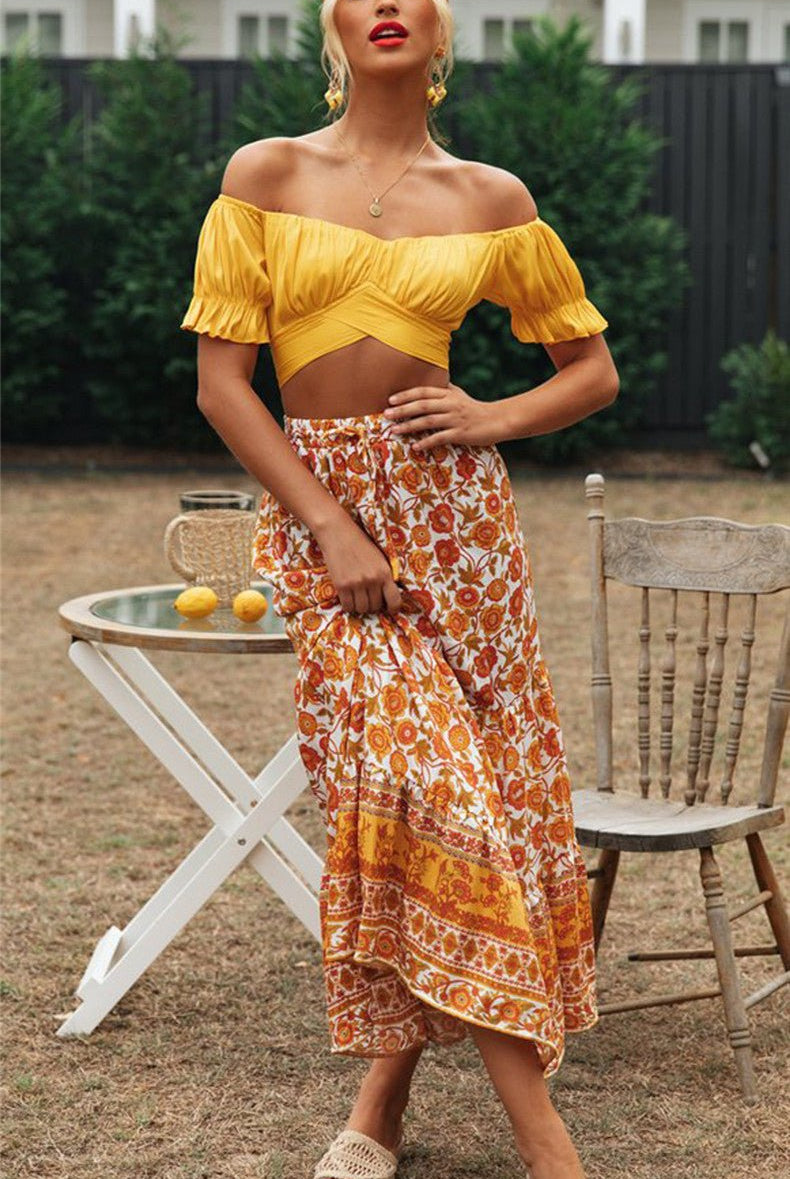 SOERA Celeste Flowing Puff Sleeve Crop Top - Top - Gelb S