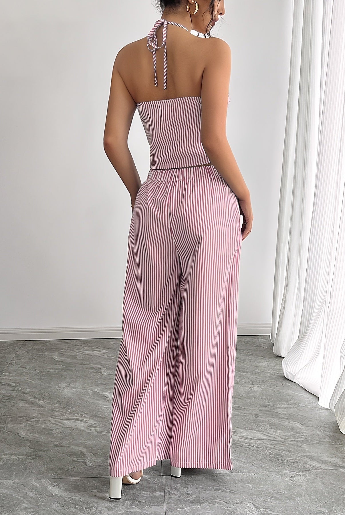 SOERA Simone Striped Halter Top - Top - SOERA-168323-ROS-XS-80643 Rosa XS