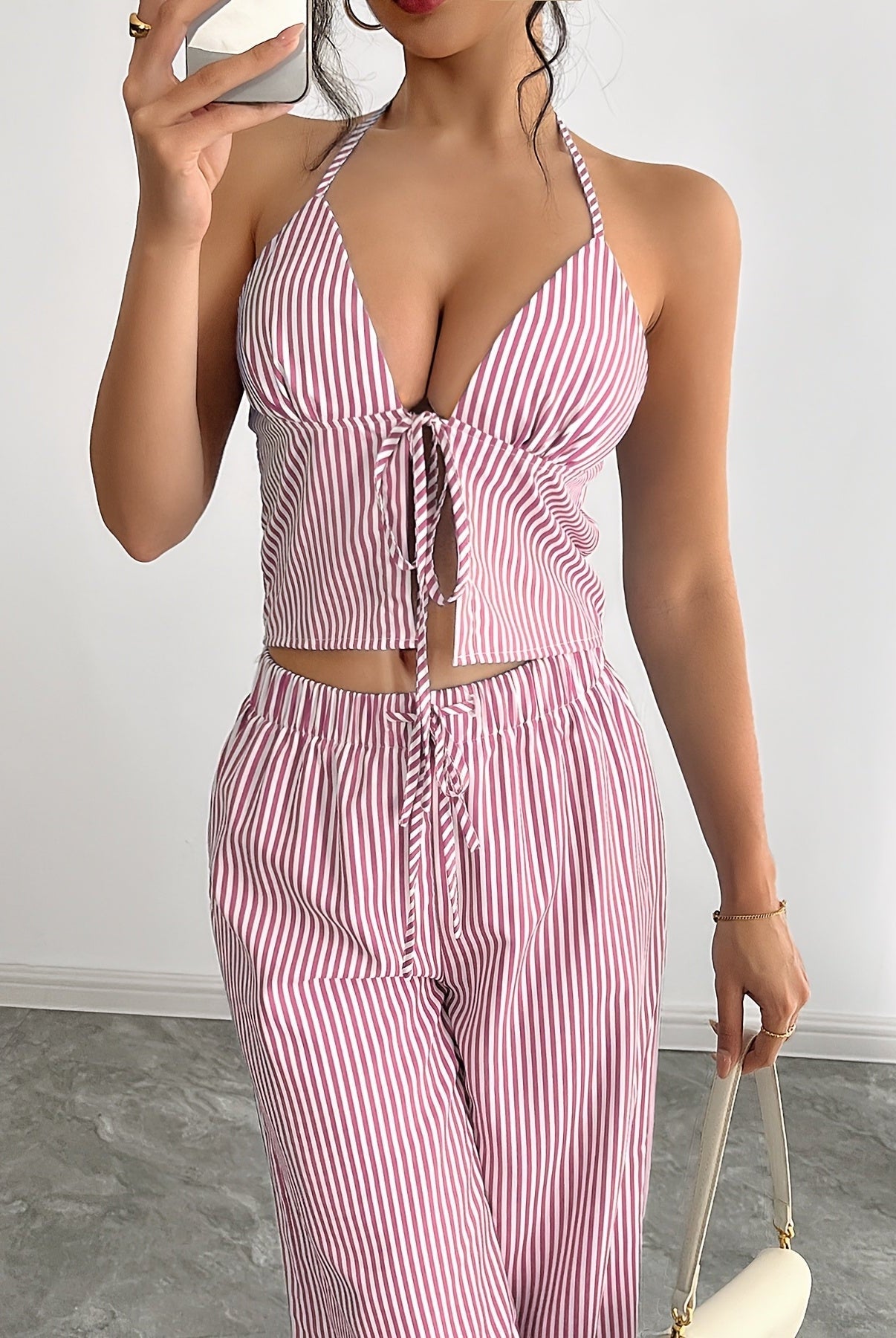 SOERA Simone Striped Halter Top - Top - SOERA-168323-ROS-XS-80643 Rosa XS
