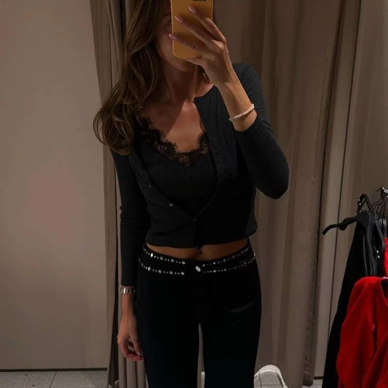 SOERA Ada Paneled Lace Trim Top - Tops - Black M