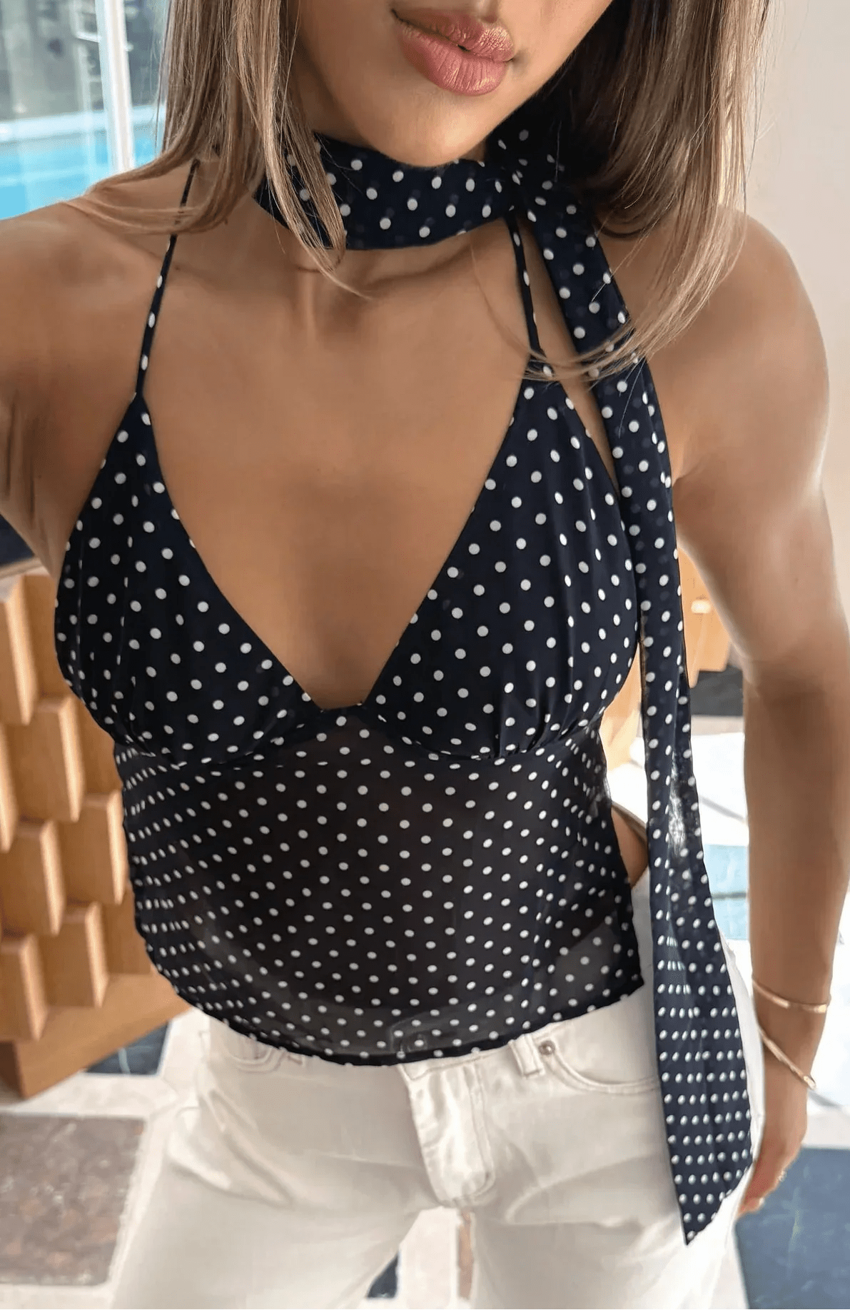 SOERA Araline Polka Dot Backless Top - Tops - Black S