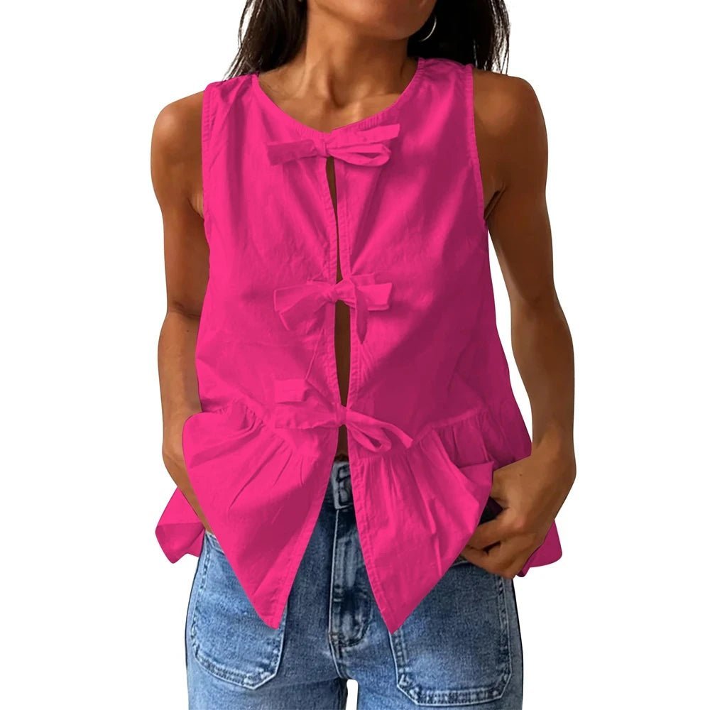 SOERA Bianca Bow-Tie Peplum Tank Top - Tops - Black S