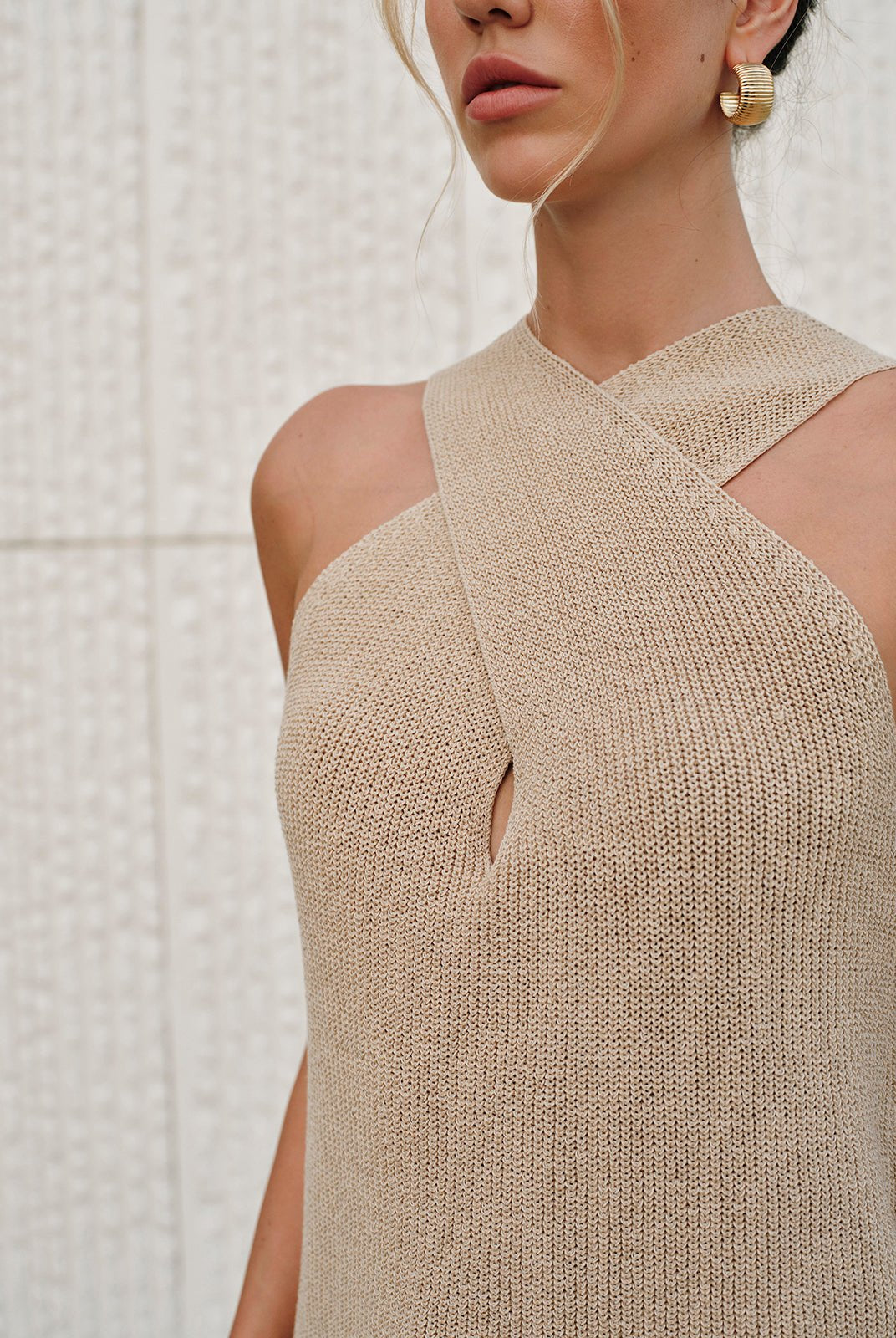 SOERA Ginny Halter Cross - Over Collar Tank Top - Tops - Khaki S