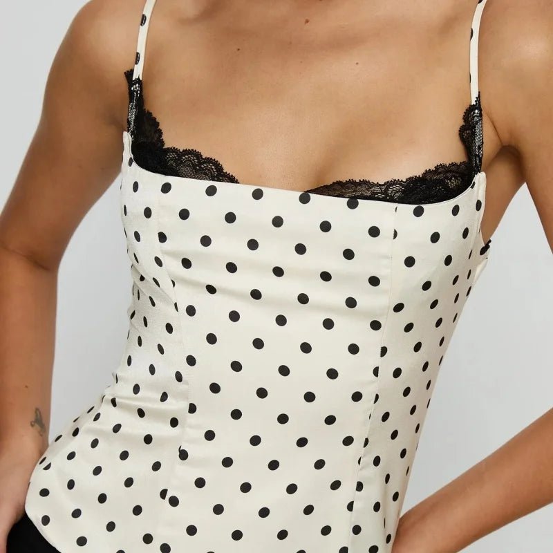 SOERA Jemima Polka Dot Lace Trim Camisole - Tops - White L