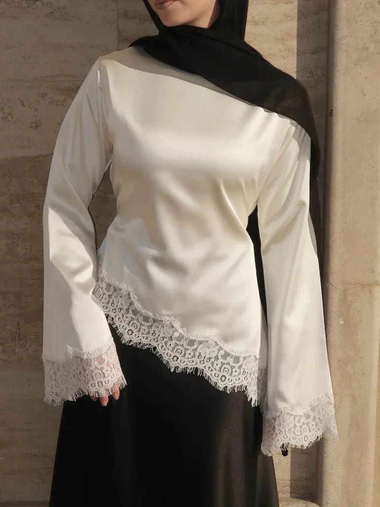 SOERA Serena Lace Satin Long Sleeve Top - Tops - White S