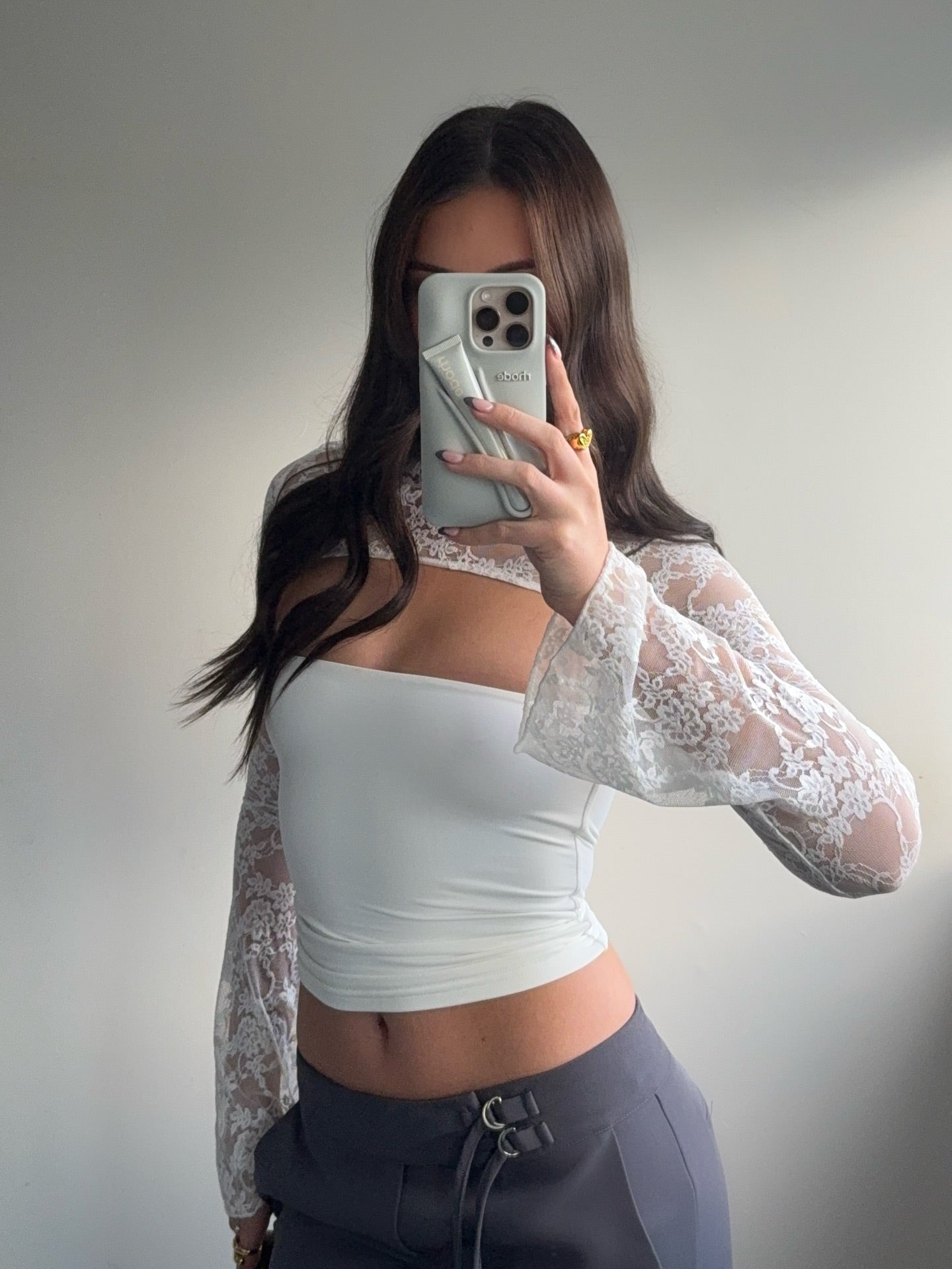 SOERA Sophia Lace Patchwork Long Sleeve Top - Tops - White L