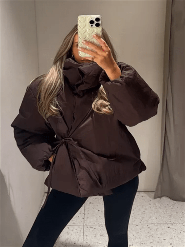 SOERA Suzy High Collar Tie - Up Puffer Jacket - Women's Outerwear - 1005010209484725-;sB1762998398931088203 Brown S