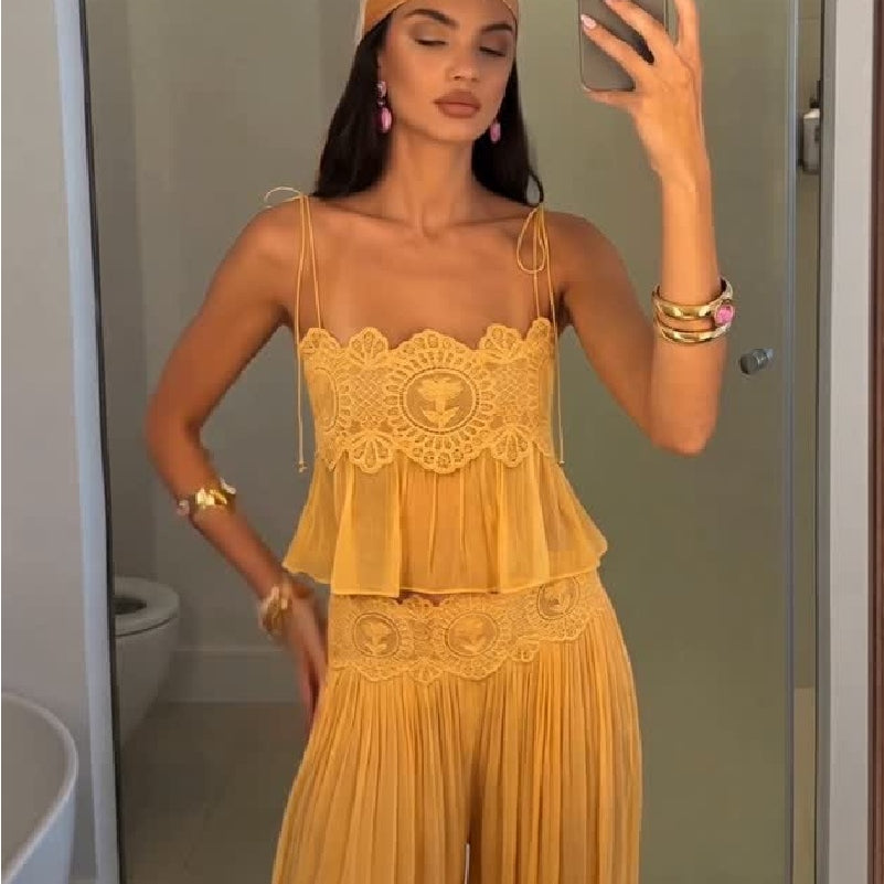 Ensemble pantalon Sophia en dentelle et chiffon