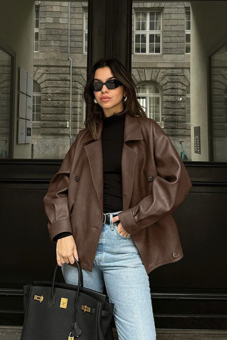 Manteau Sandra en simili cuir vintage détendu
