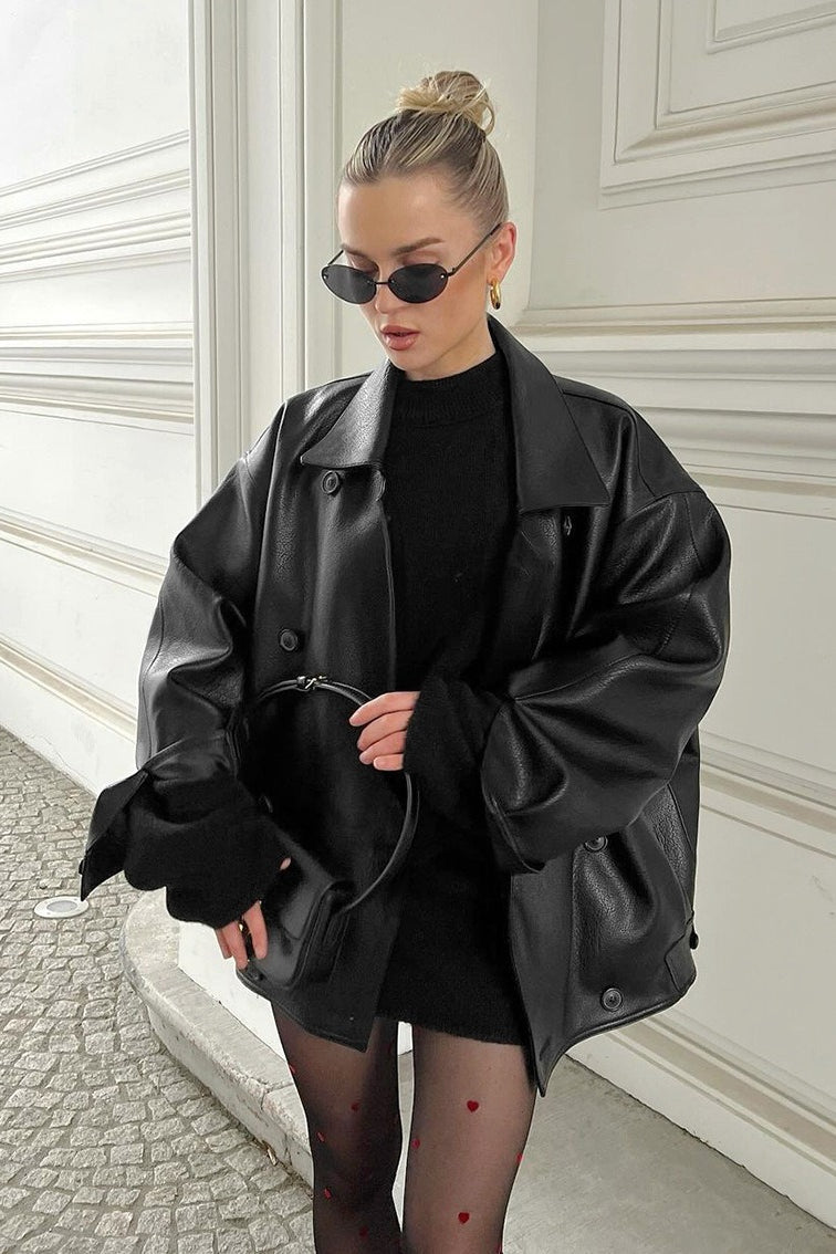 Manteau Sandra en simili cuir vintage détendu