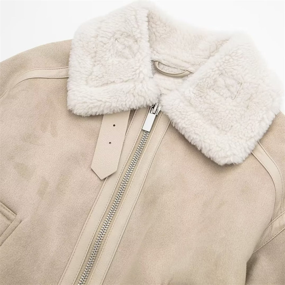 Beige Suede Shearling Jacket - Timeless Versatile Outerwear for All Seasons 5