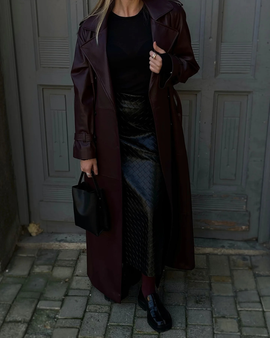 Burgundy Faux Leather Trench Coat for Women - Elegant & Stylish Outerwear 0