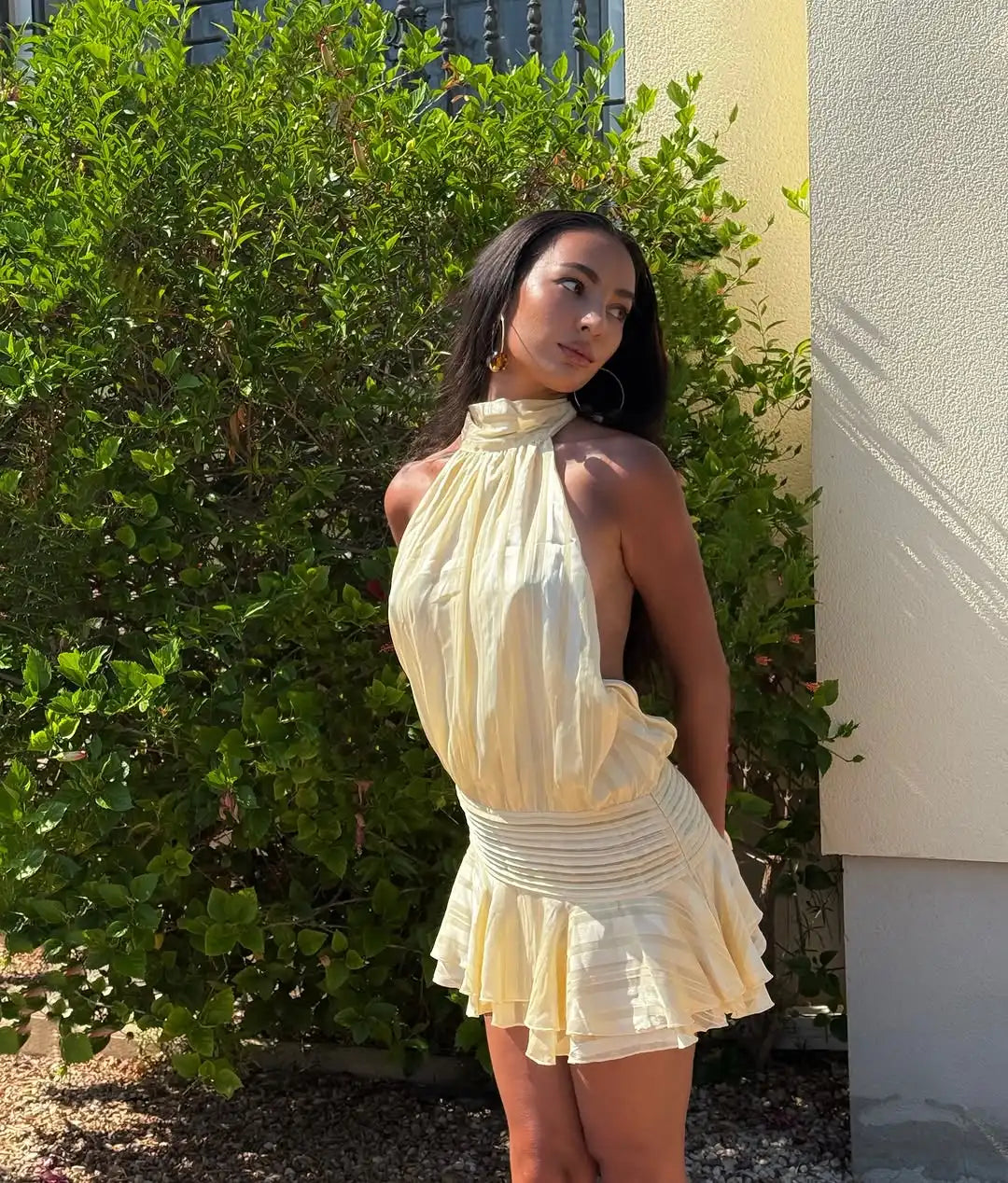 Chic Women's Summer Dress - Shiny Ruffles Lace Up A-Line Mini Cocktail Dress for Parties 0