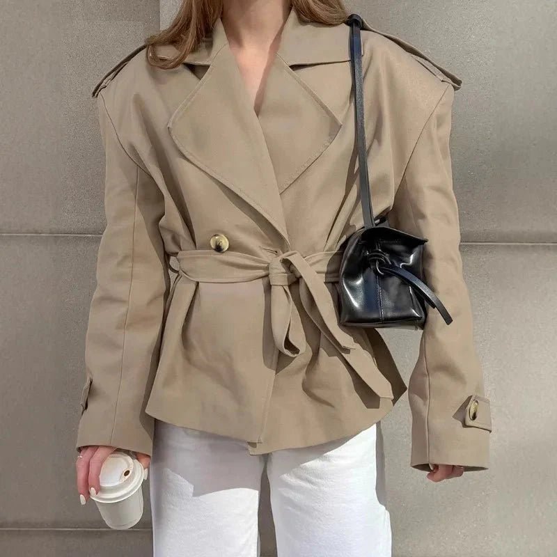 Cropped Trench Coat Women with Lace-Up Design for Autumn & Winter Style 5