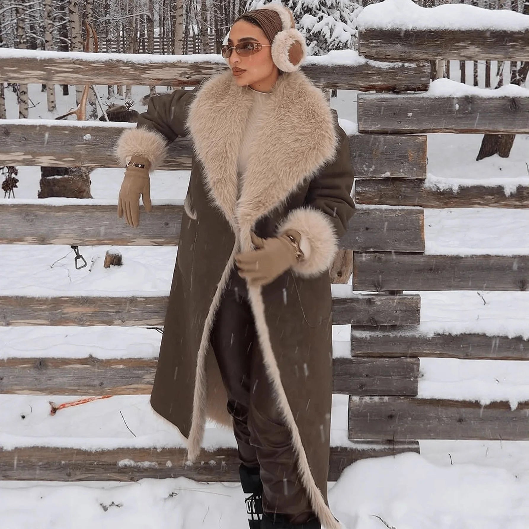 Faux Fur Long Winter Coat for Women with Turn Down Collar - Stylish and Warm 2