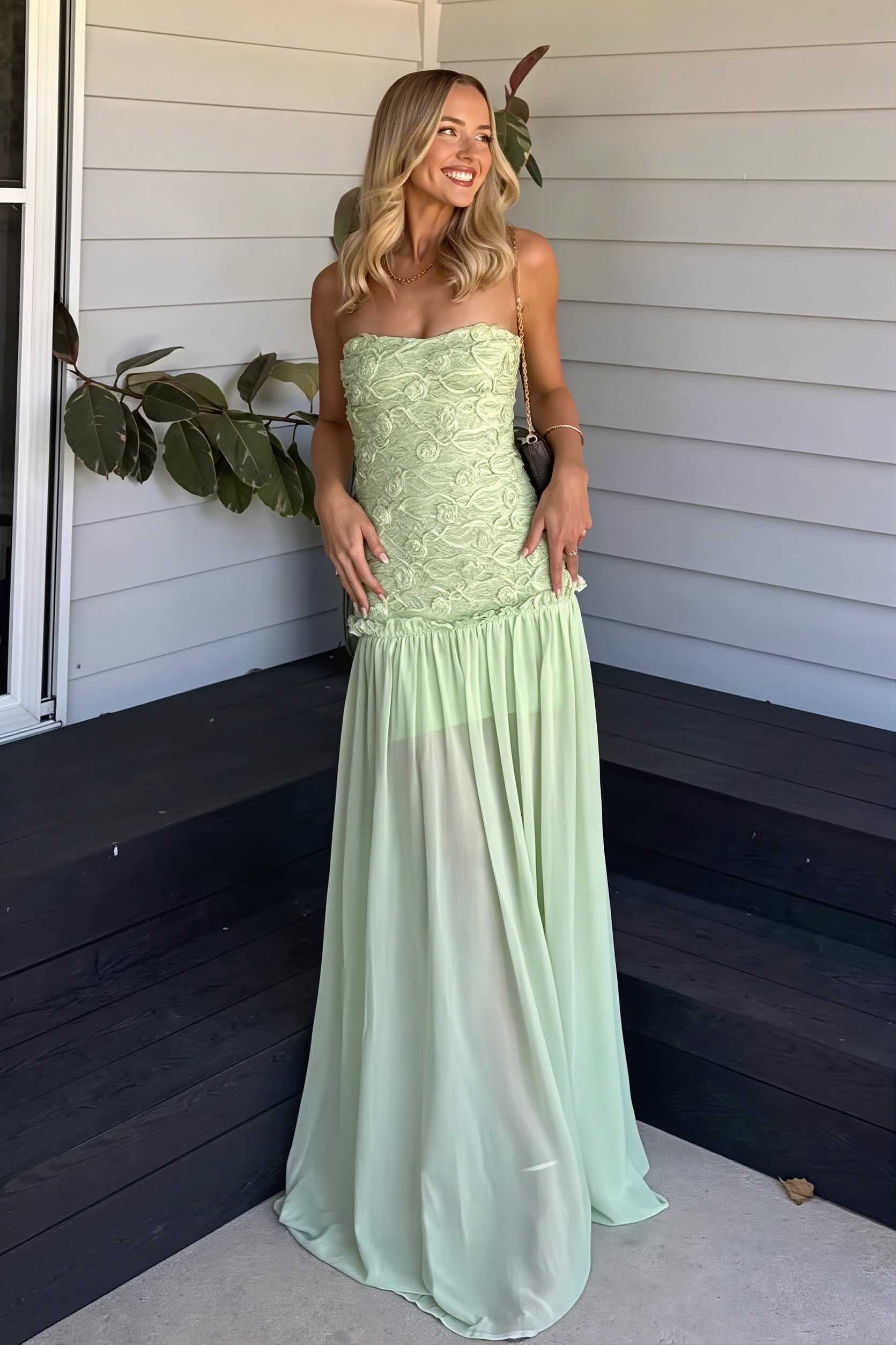 Victoria Strapless Floral Lace Maxi Dress