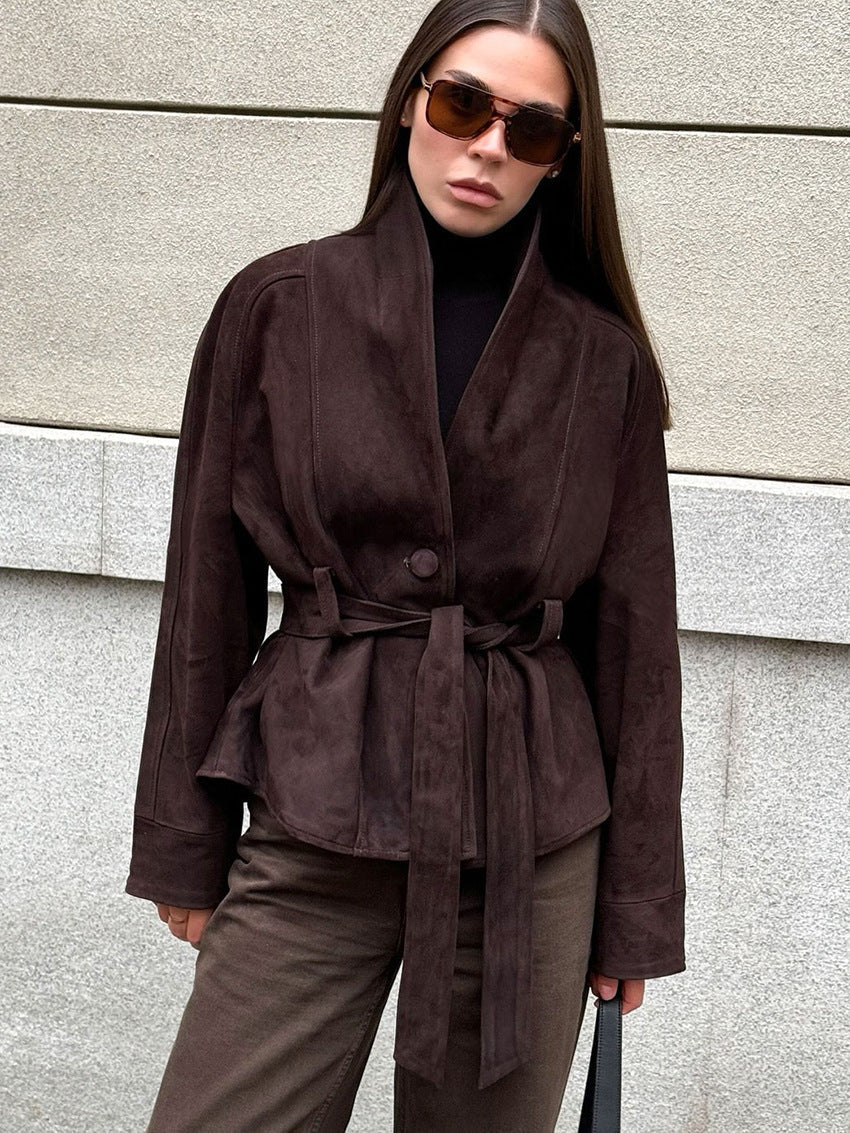 Manteau trench en daim ceinturé Teresa