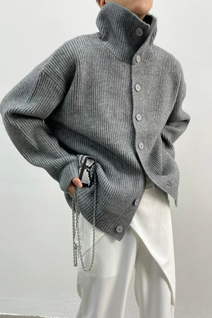 Ribbed Single Breasted Long Cardigan Sweater for Women - Loose Fit with Lapel Collar and Long Sleeves 0