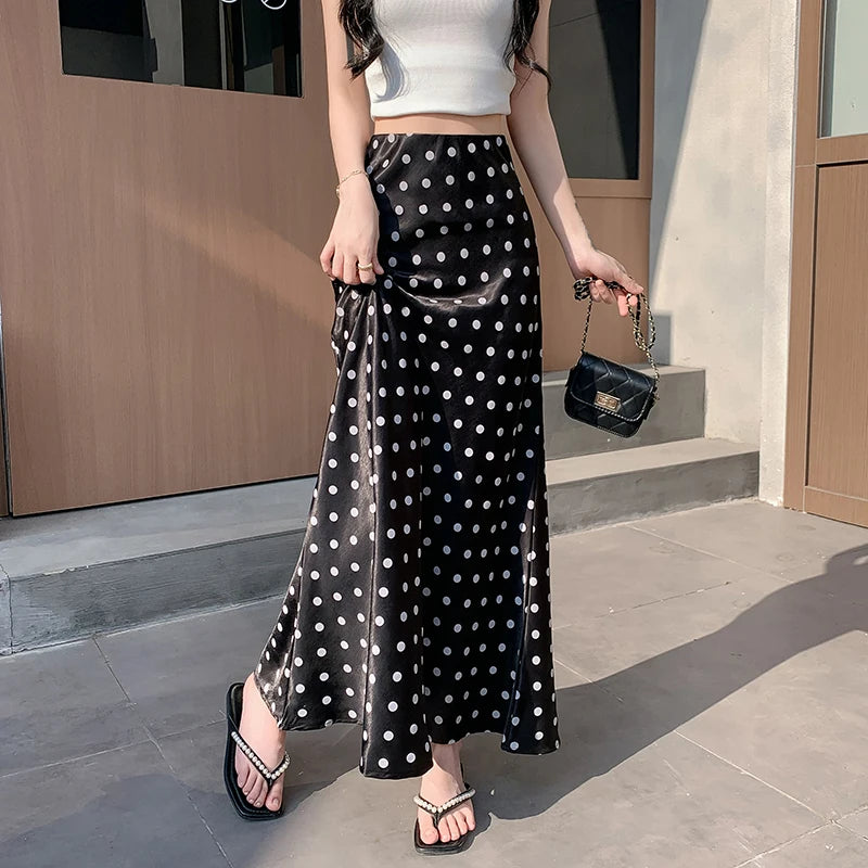 Jupe midi sirène à pois Bianca