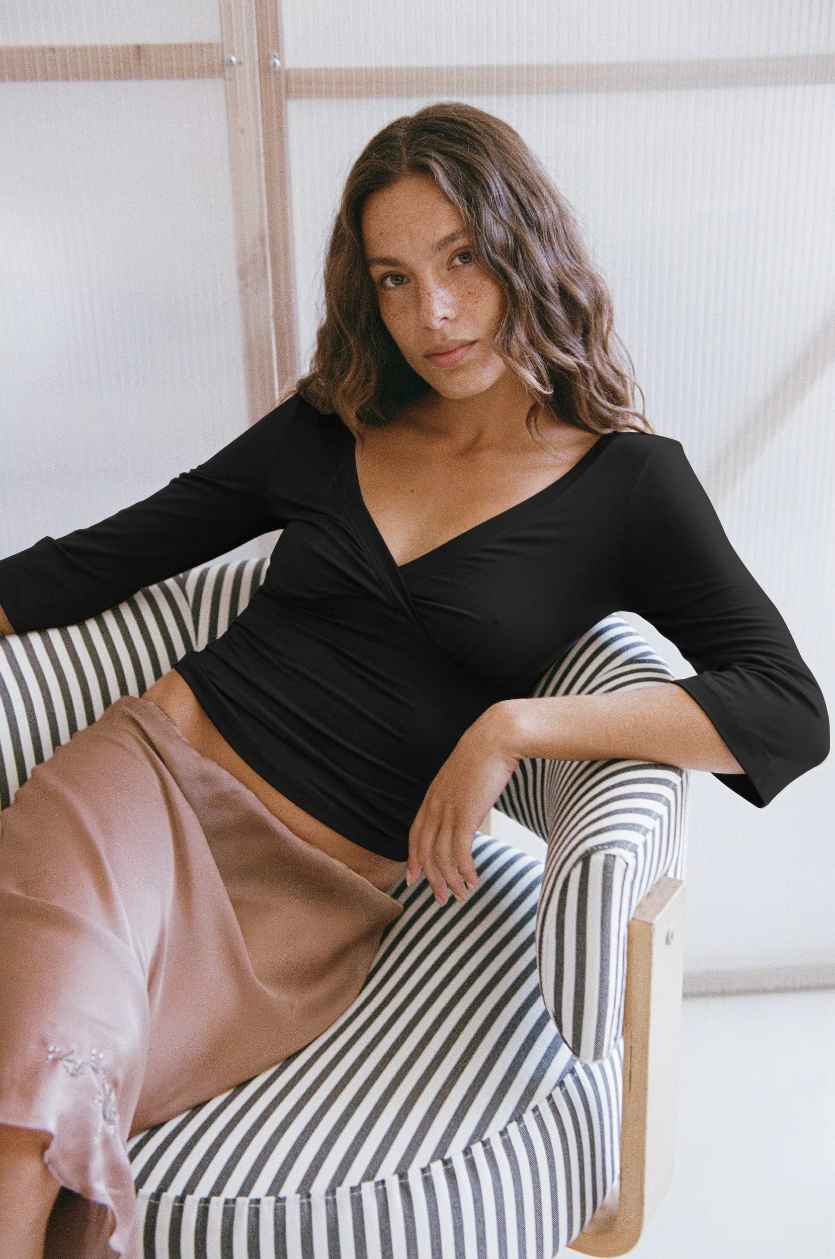 Sofia Deep V Midi Sleeve Tee
