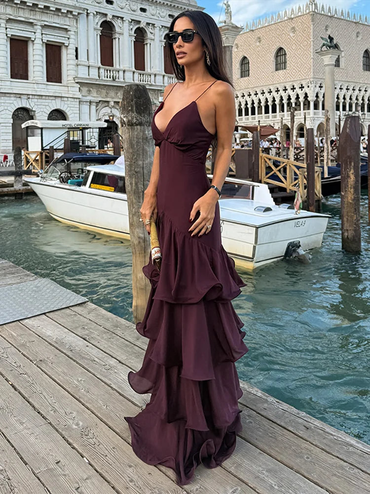 Robe de soirée Venetia à volants et bretelles fines