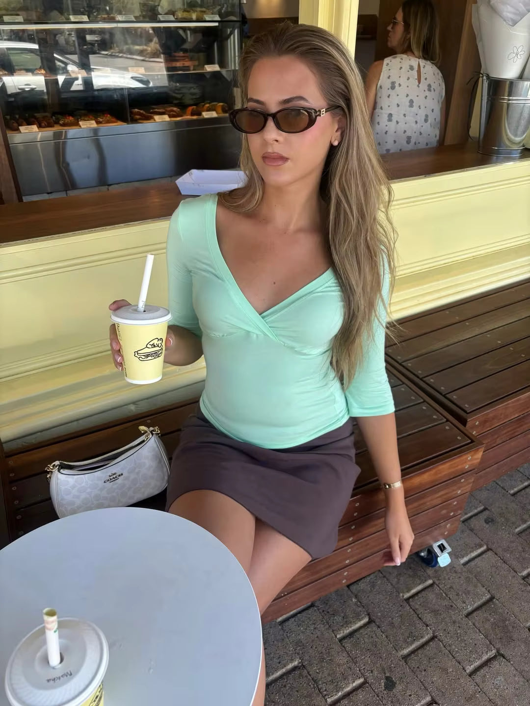 Sofia Deep V Midi Sleeve Tee