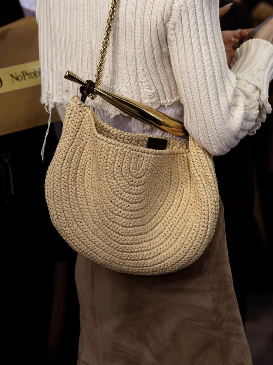 Sac épaule Sophia en paille à sequins