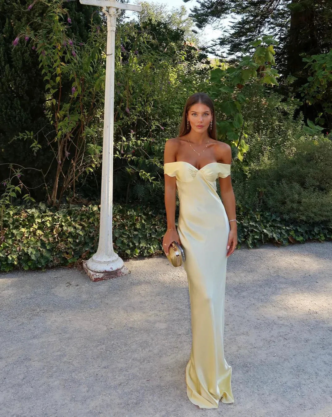 Soraya Nude Satin Back Long Women's Dress - Elegant Wedding Guest & Formal Maxi Dresses 1