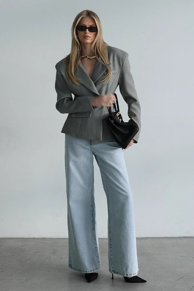 Tailored Tie Detail Slim Fit Blazer for Women - Chic Polyester Jacket 0