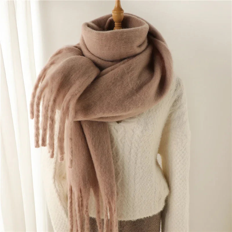 Thick Women's Winter Scarf - Soft Solid Pashmina Wrap with Tassels 3