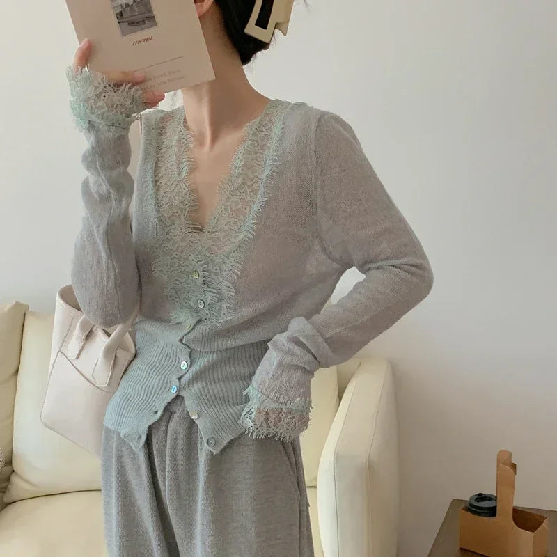 Vintage Lace Knitted Women's Cardigan - Slim Fit Autumn Winter Layering 2