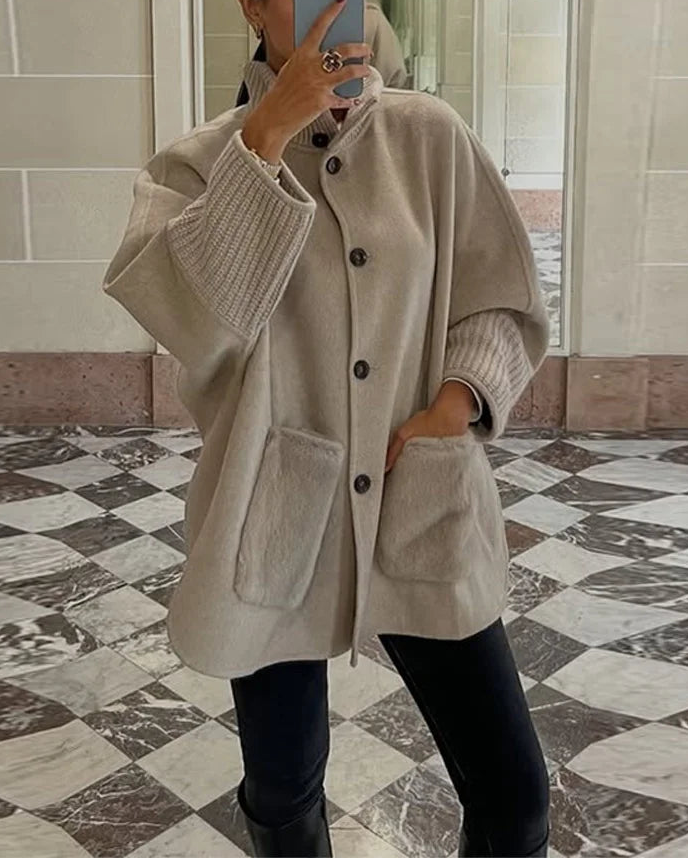 Women's Faux Fur Winter Coat with Turtleneck Design - Cozy Patchwork Style 2