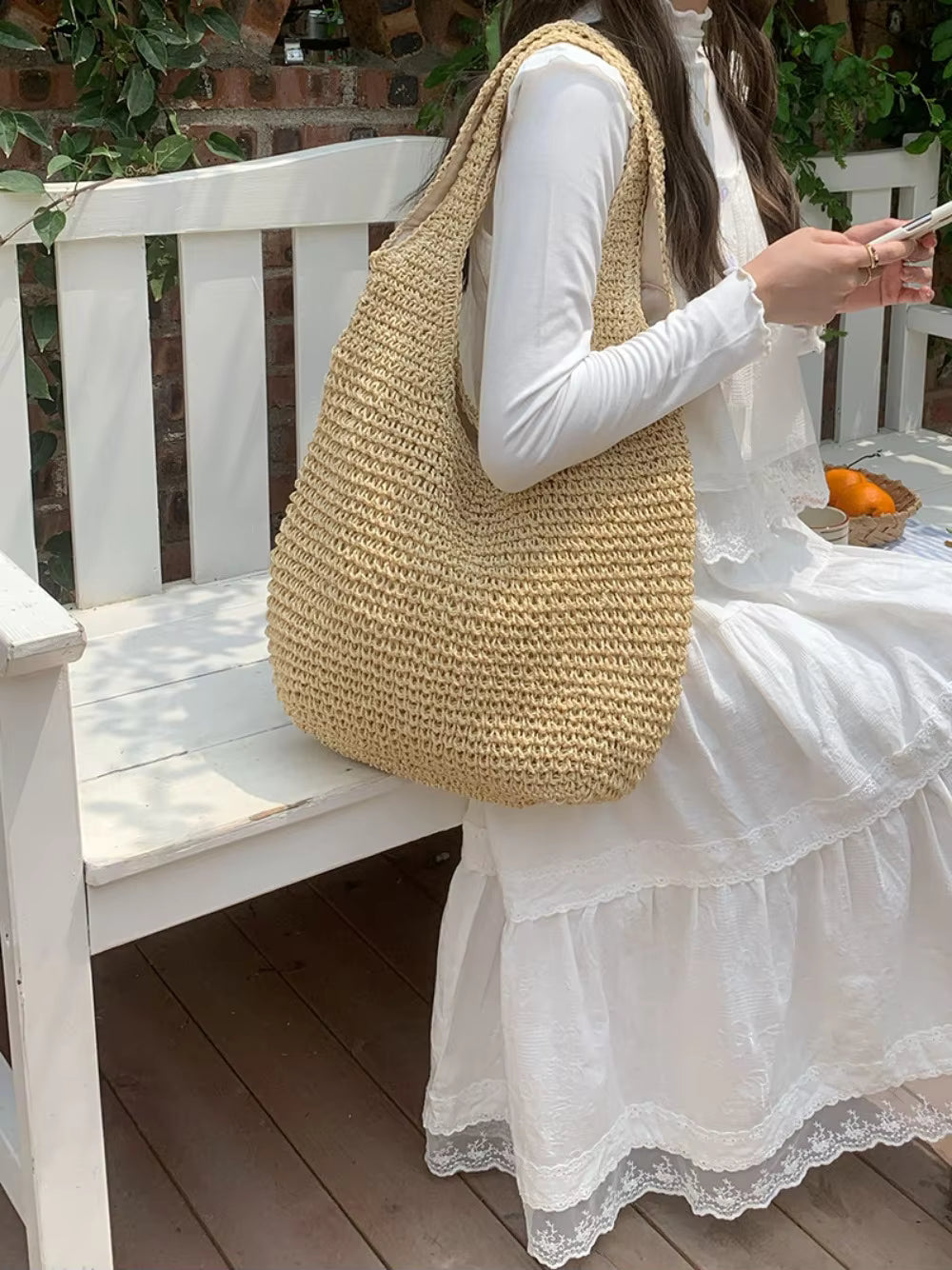 Sac cabas en rotin tissé Beatrice