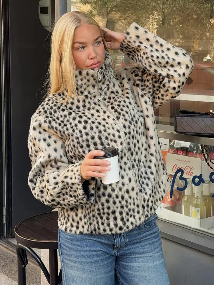 Denise Leopard Faux Fur Jacket & Mini Skirt Set